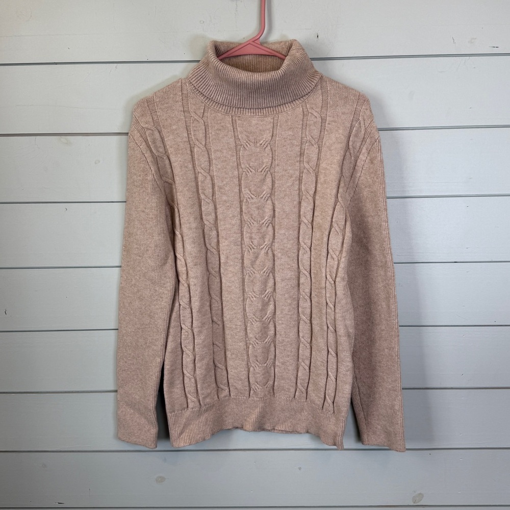 Tan Cream cable knit front sweater turtleneck women's‎ size M/L